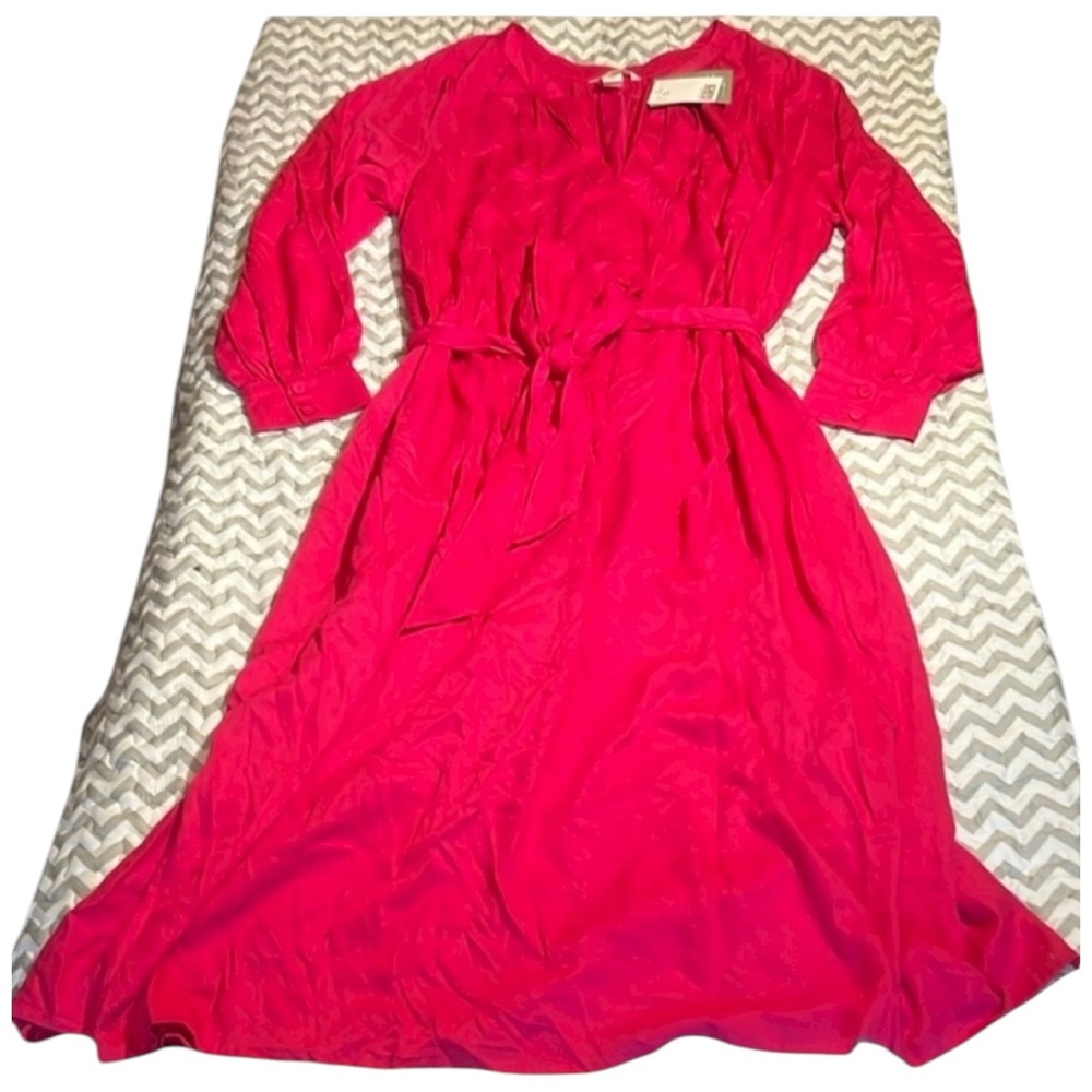 H&M Hot Pink Long Sleeve Midi Dress